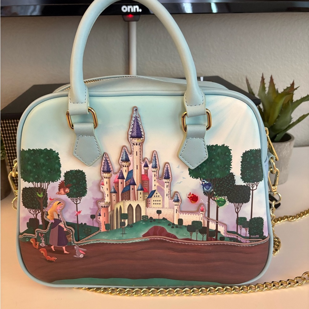 Disney Loungefly Sleeping Beauty Castle Crossbody Bag Aurora Prince Phillip